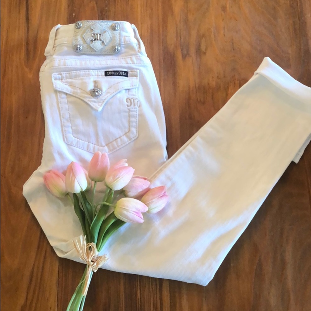 White Mid-Rise Cuffed Skinny Miss Me Jeans